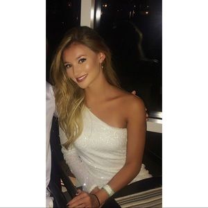 One sleeved (One shoulder) white sequin dress